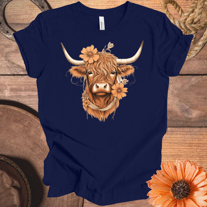 Highland Cow with Floral Accents T-shirt product type