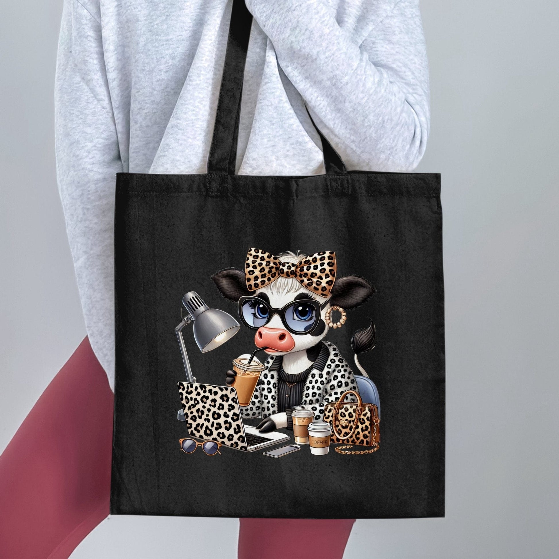 Cute Cow Holding Coffee Artistic Tote Bag product type