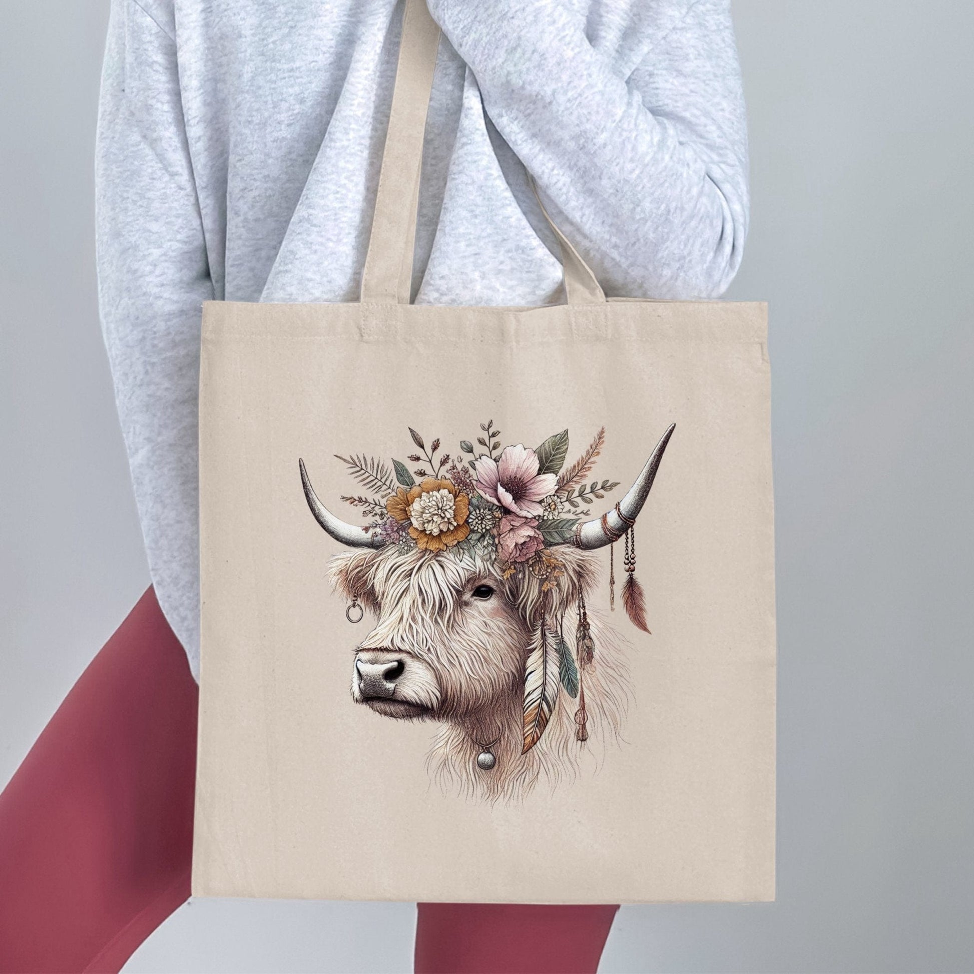 Stylish Tote Bag with Floral Cow Design product type