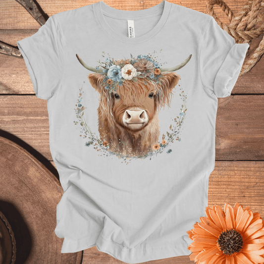 Highland Cow Watercolor Floral Crown Tee