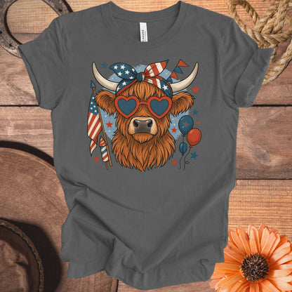 Patriotic Highland Cow in Sunglasses Graphic T-Shirt product
