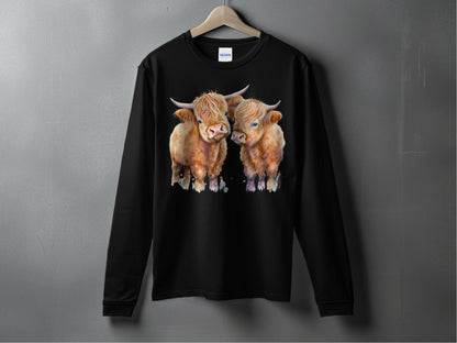 Adorable Baby Highland Cows Black Long Sleeve Shirt product