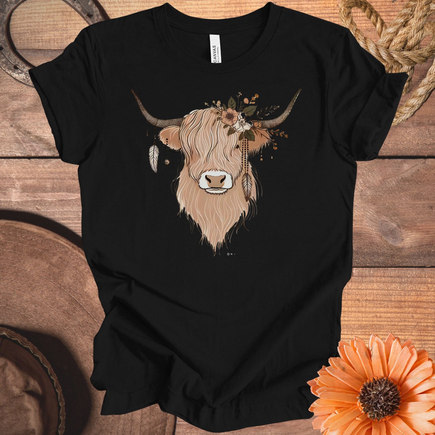 Highland Cow Floral Print Graphic Tee Shirt product type