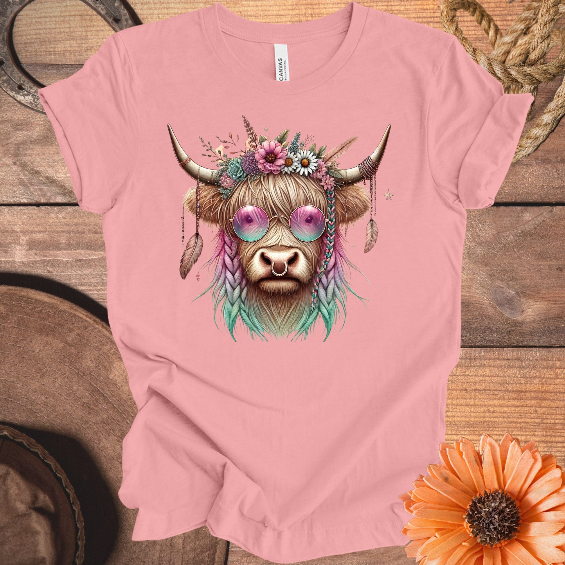 Bull With Flowers And Sunglasses Graphic T-shirt product