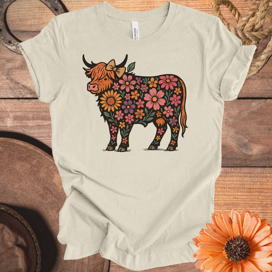 Floral Highland Cow Graphic Tee Shirt product type