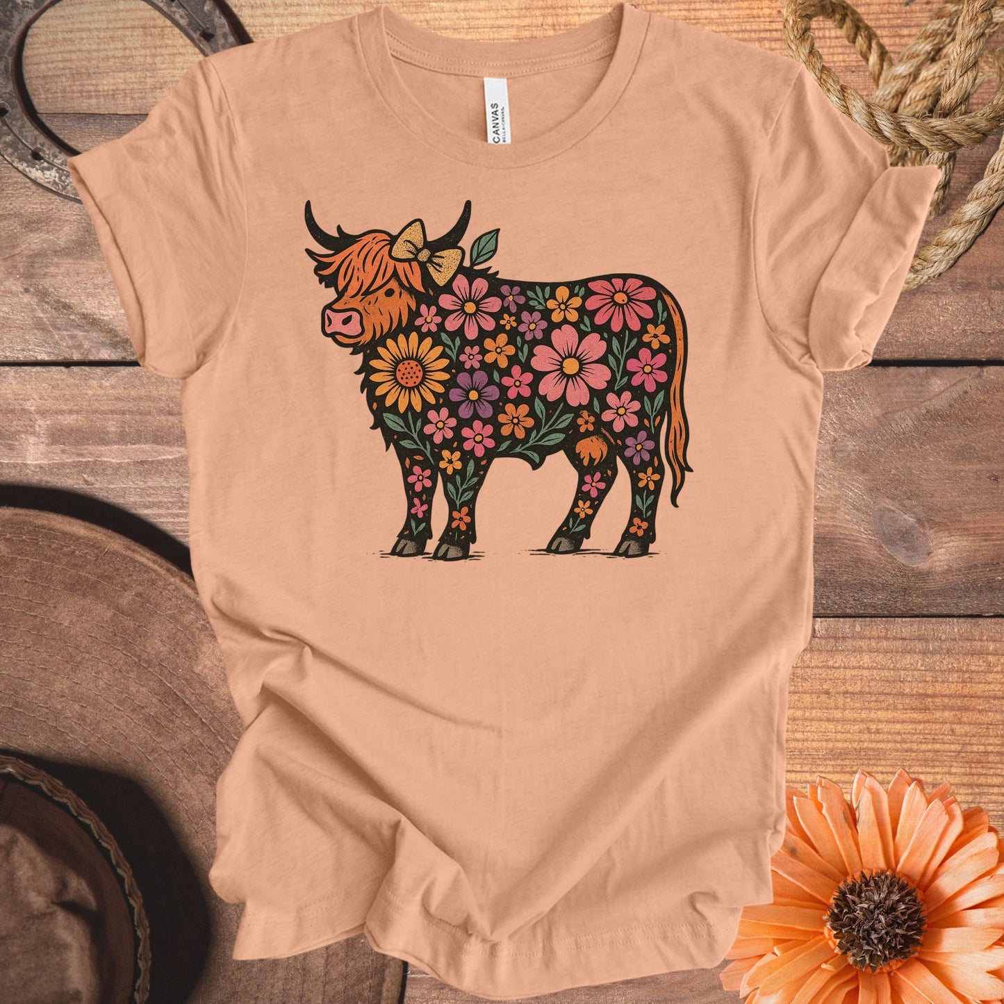 Floral Highland Cow Graphic T-Shirt product