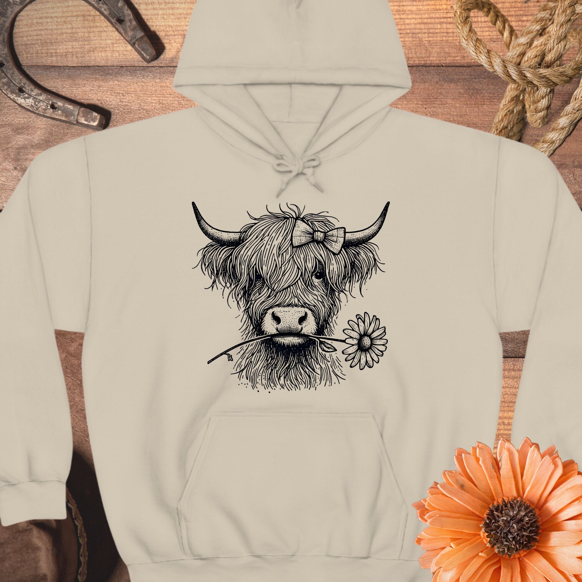 Highland Cow with Floral Accent Hoodie product