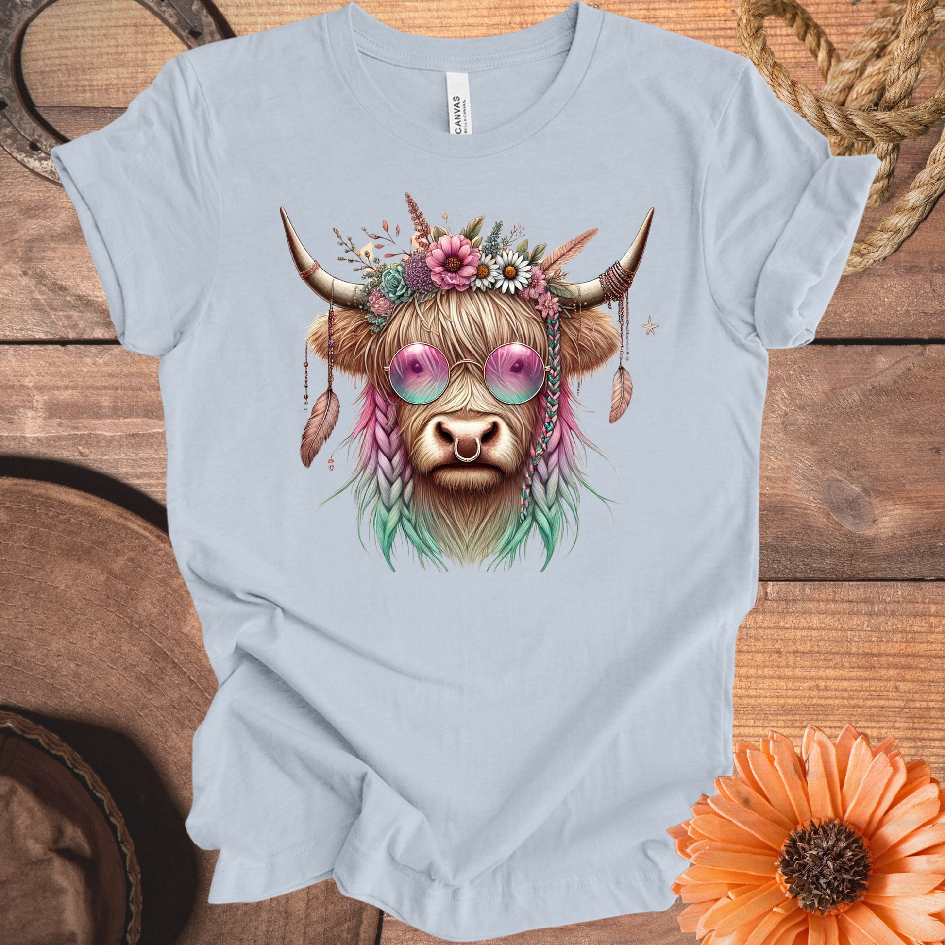 Bohemian Highland Cow with Floral Headpiece product type