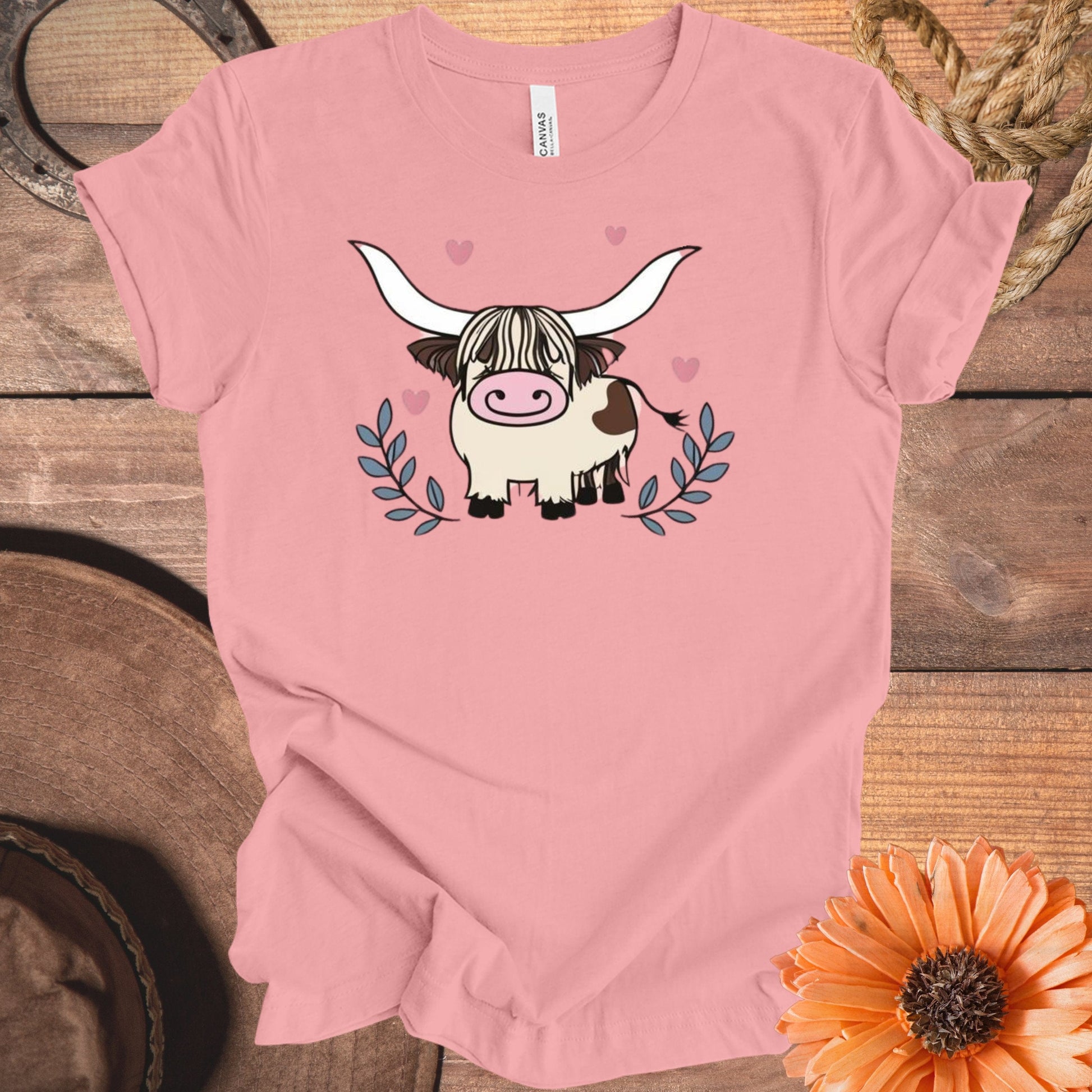 Adorable Highland Cow Graphic Tee Pink Shirt product