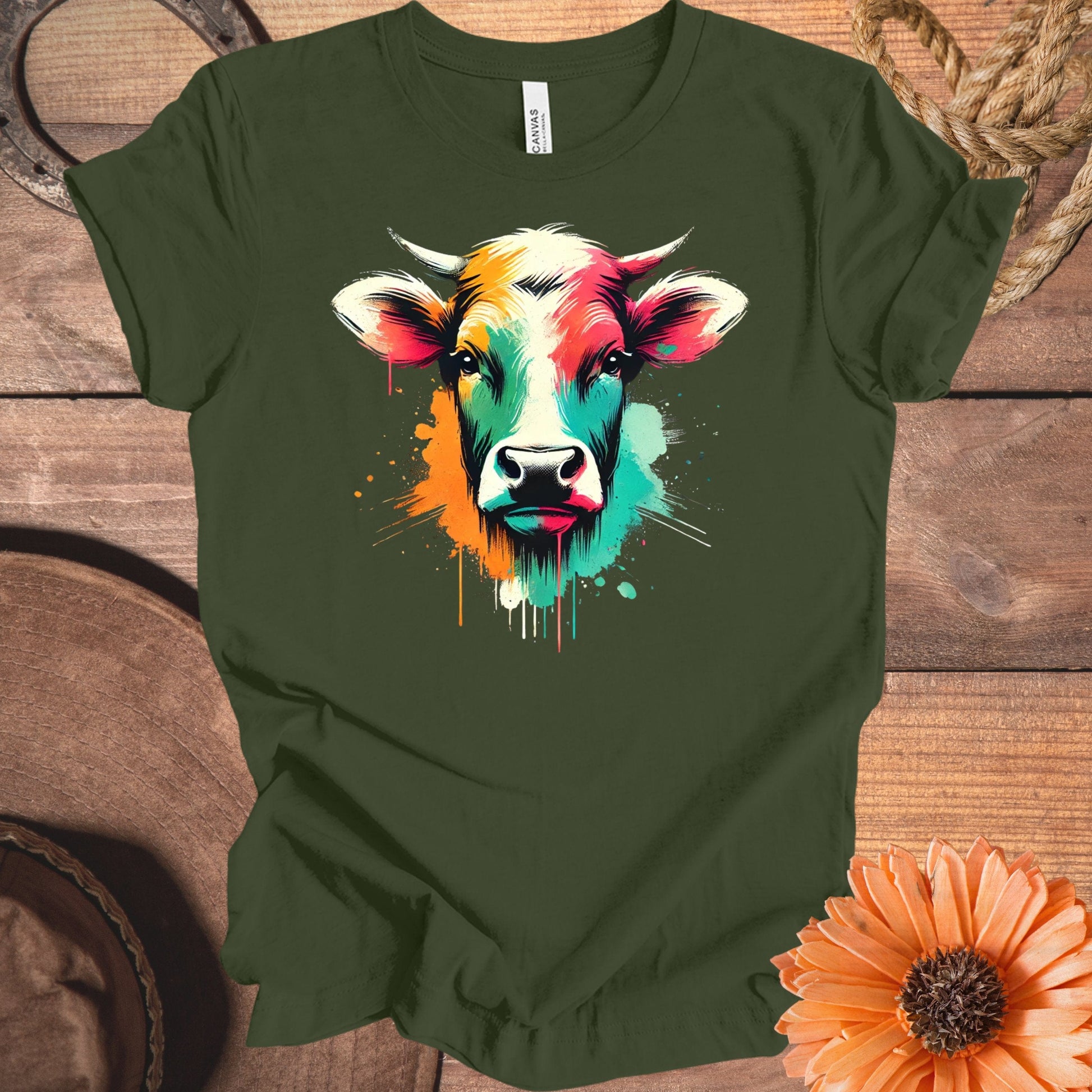 Colorful Splattered Cow Print Graphic Tee product type