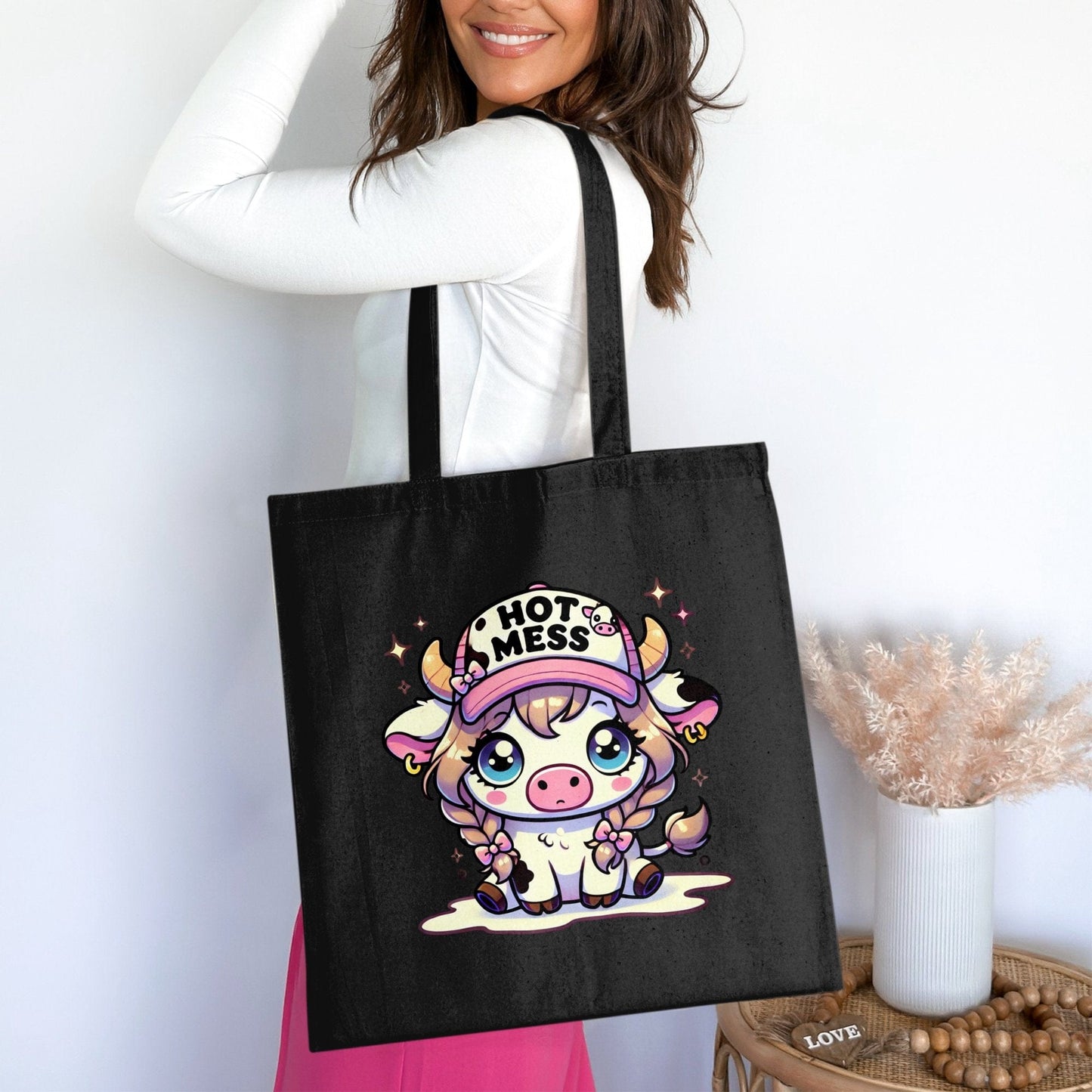 Hot Mess Cute Cartoon Cow Print Tote Bag product type