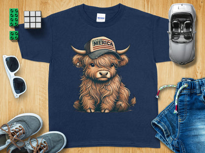 Adorable Highland Cow in Hat Graphic Kids T-Shirt product type