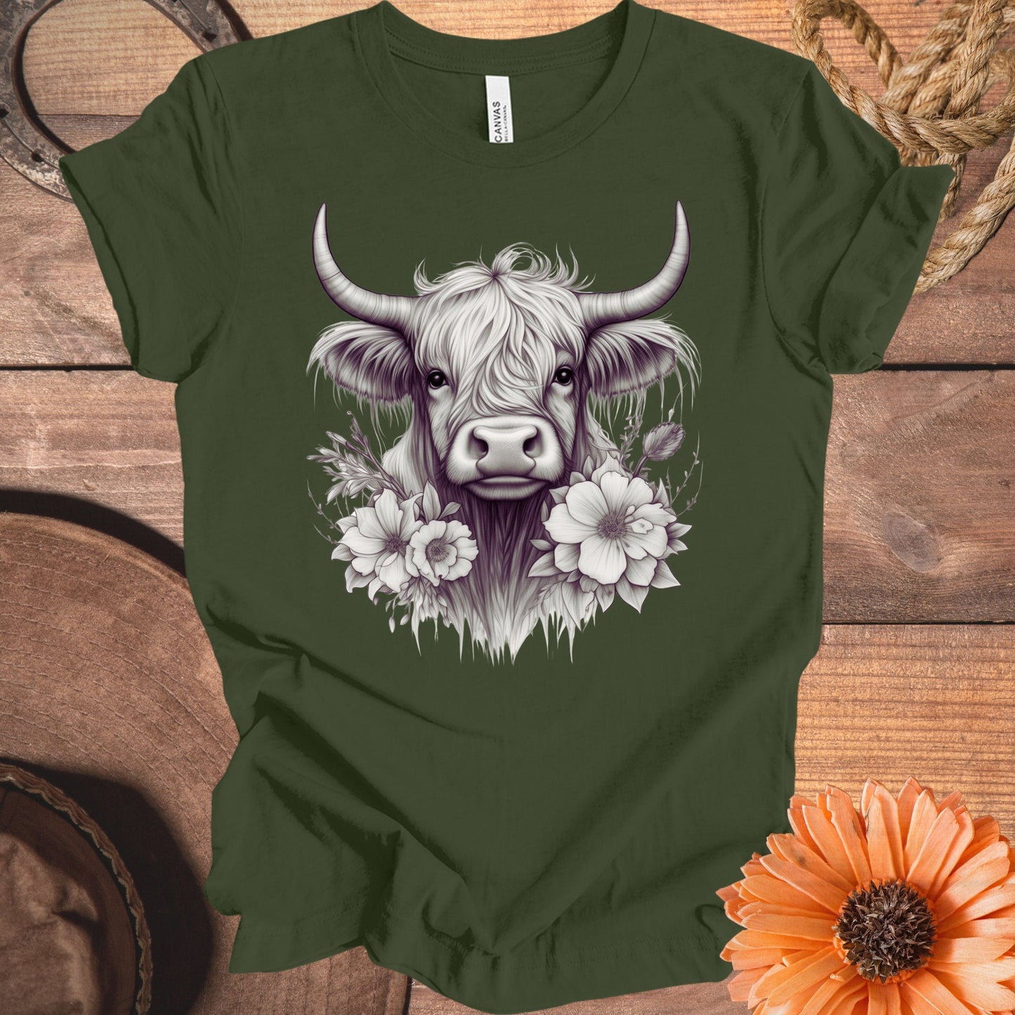 Highland Cow Floral Graphic Printed T-Shirt product