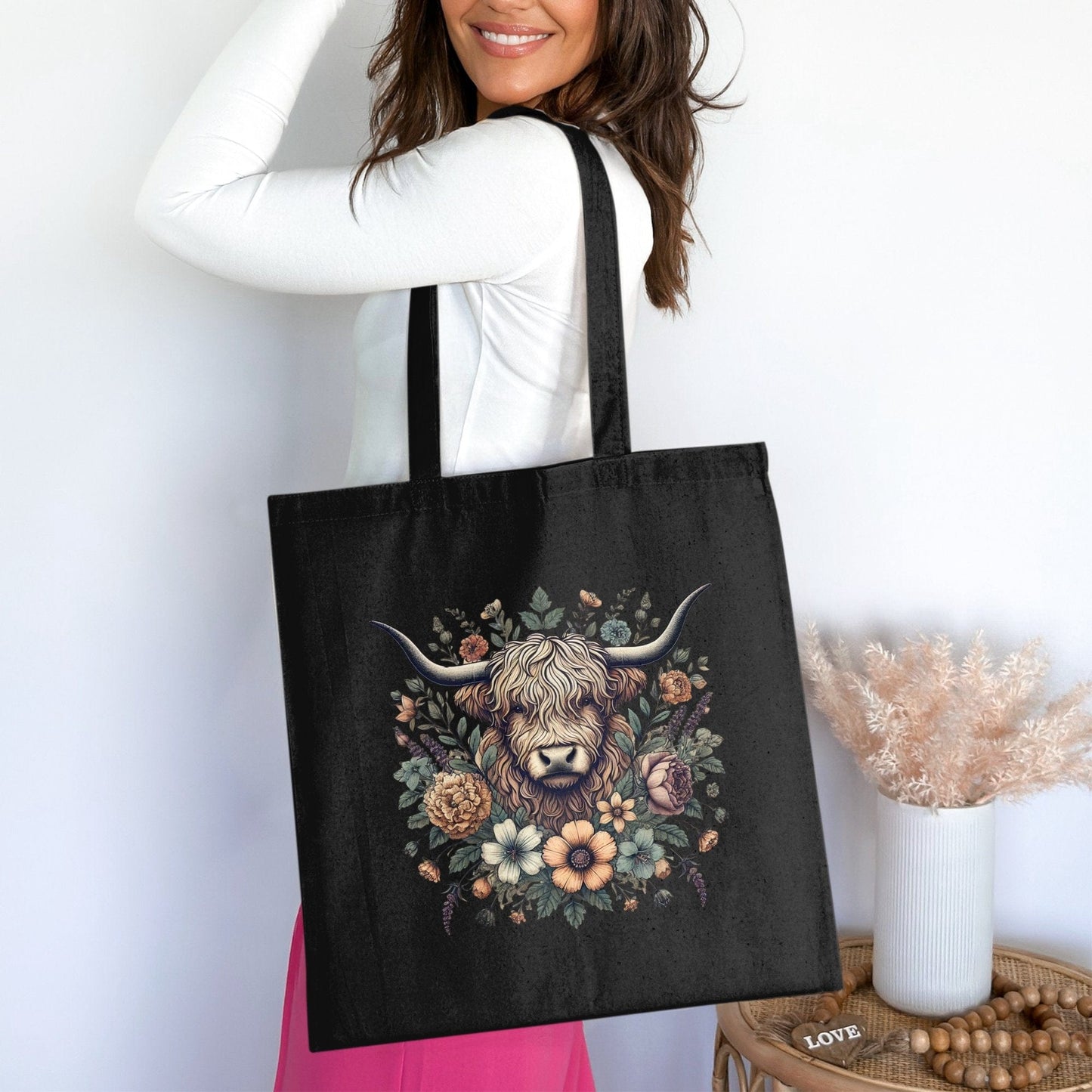 Tote Bag with Highland Cow and Floral Design product