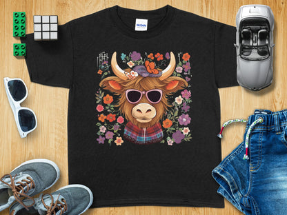 Cool Highland Cow Sunglasses Kids T-Shirt product type