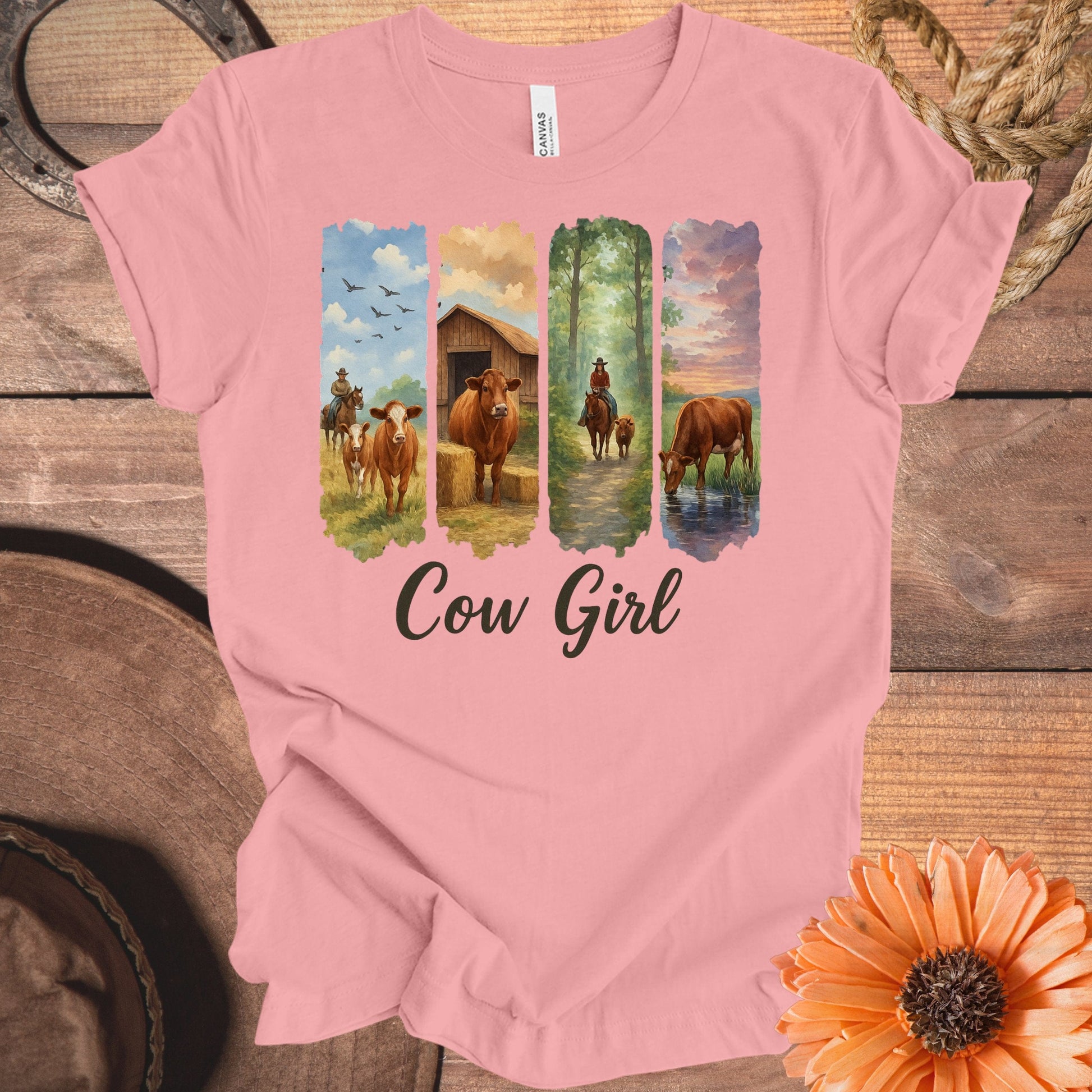 Cow Girl Graphic Print on Pink T-Shirt product