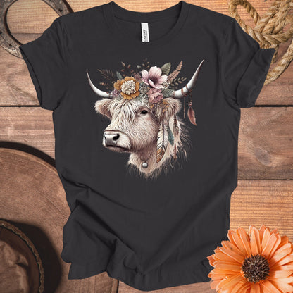 Highland Cow with Floral Crown Graphic Tee product