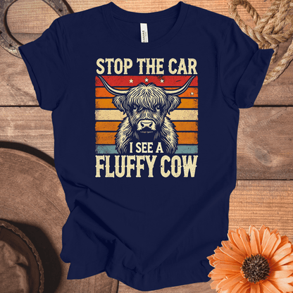 "Stop The Car I See A Fluffy Cow" Vintage Highland Cow T-Shirt