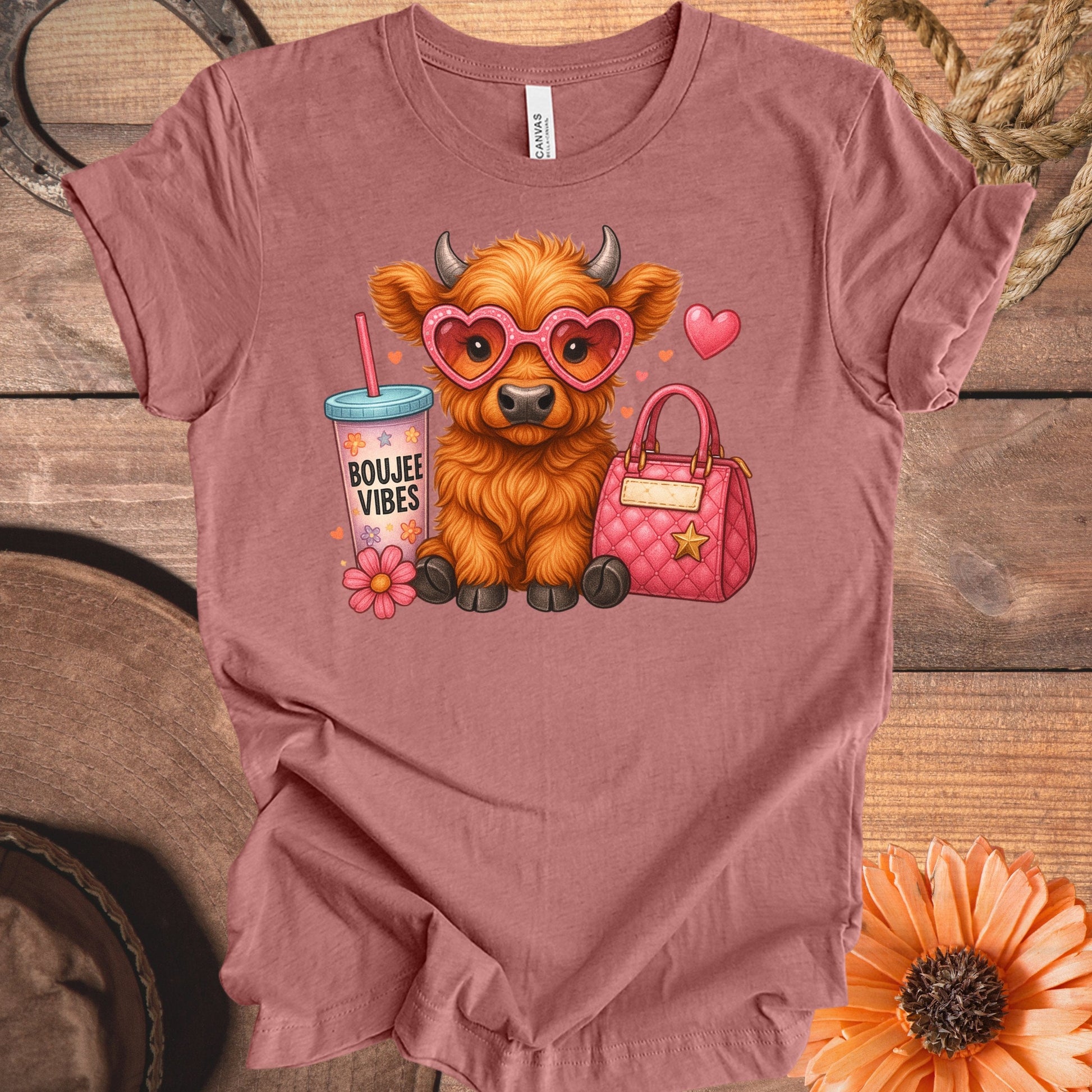 Cute Cow with Heart Glasses and Boujee Vibes T-Shirt Product