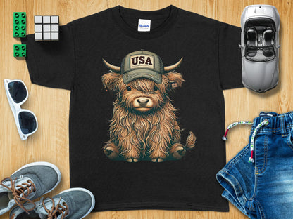 Cute Highland Cow USA Hat Graphic Tee Shirt product