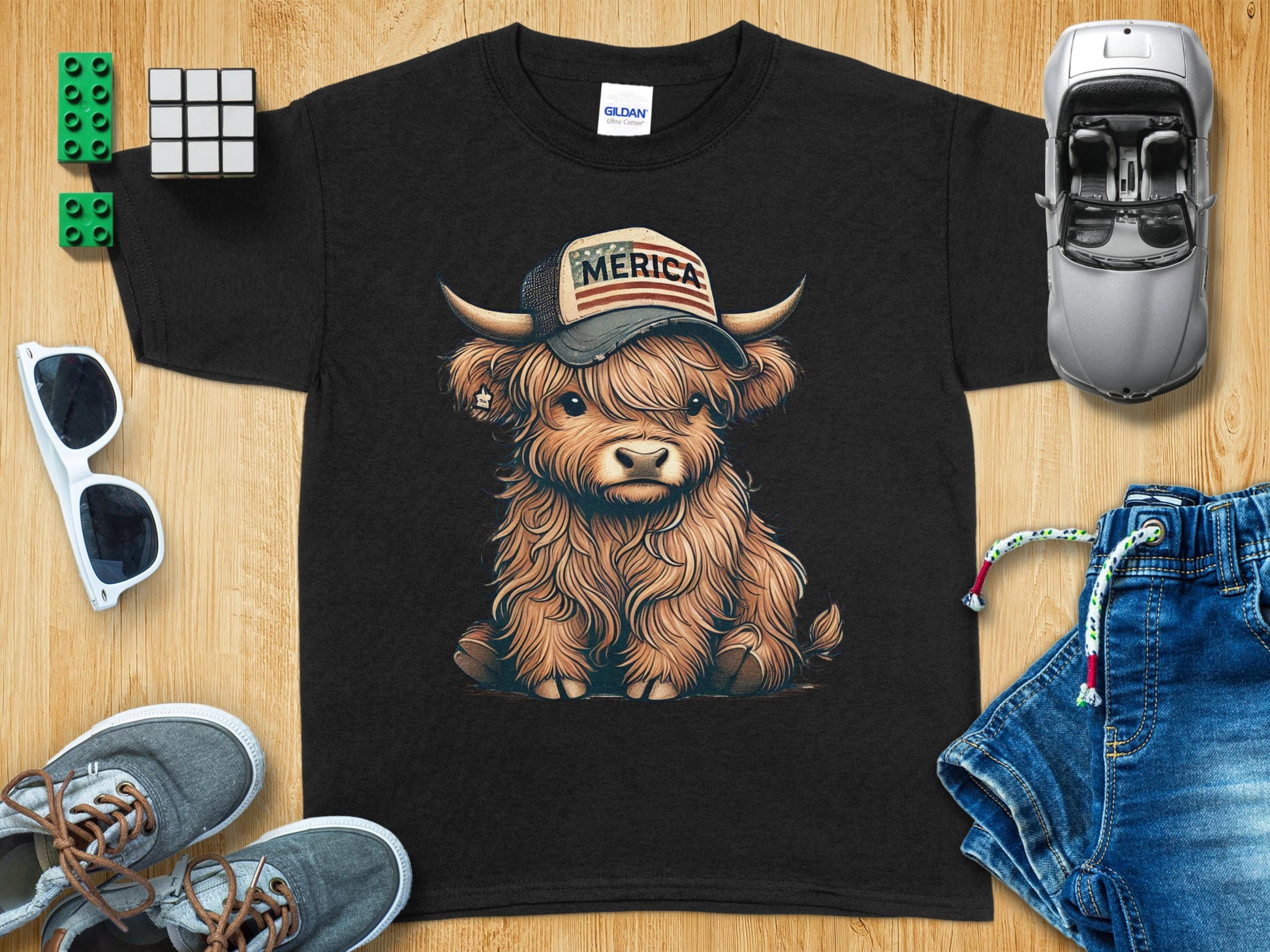 Cute Highland Cow Wearing Hat on Kids T-Shirt product