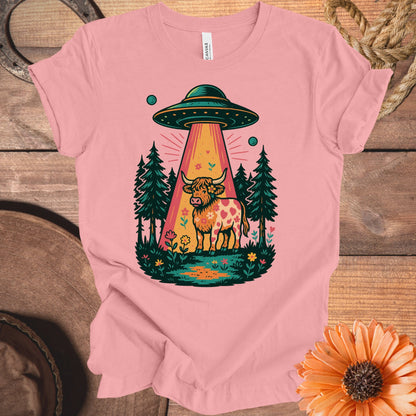 Alien Cow Spaceship Forest Pink T-Shirt product type
