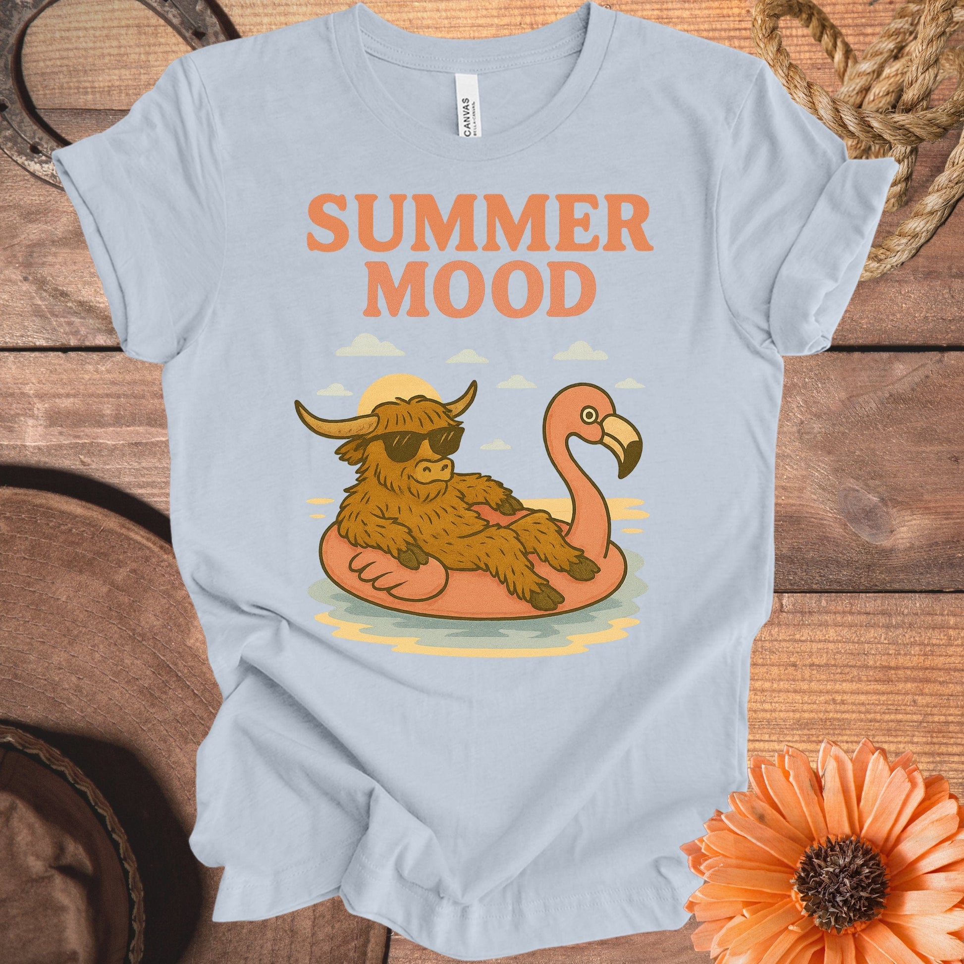 Summer Mood Highland Cow Flamingo T-Shirt Product