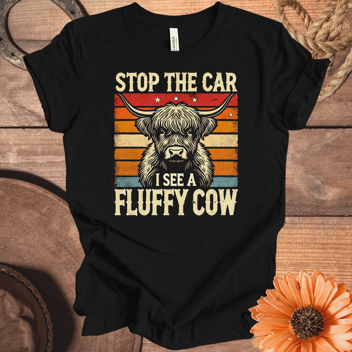 "Stop The Car I See A Fluffy Cow" Vintage Highland Cow T-Shirt