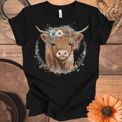 Highland Cow Watercolor Floral Crown Tee