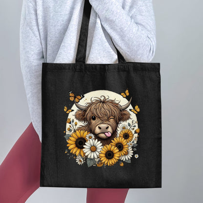 Cute Cow with Sunflowers and Butterflies Tote Bag Product