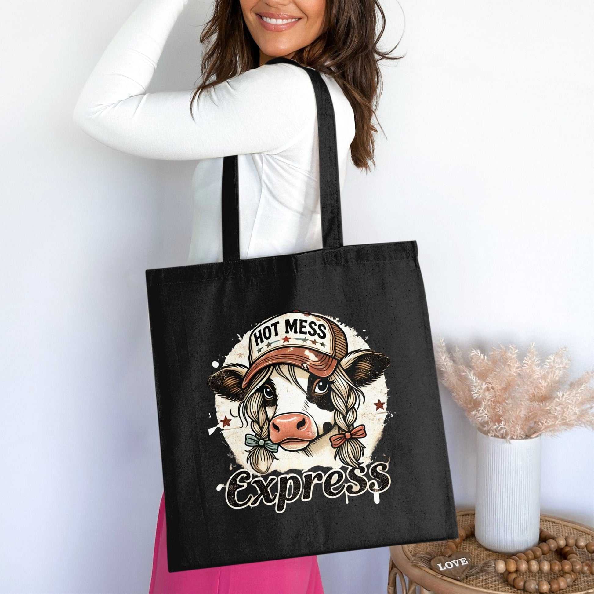 Hot Mess Express and Cow Design Print Tote Bag product type