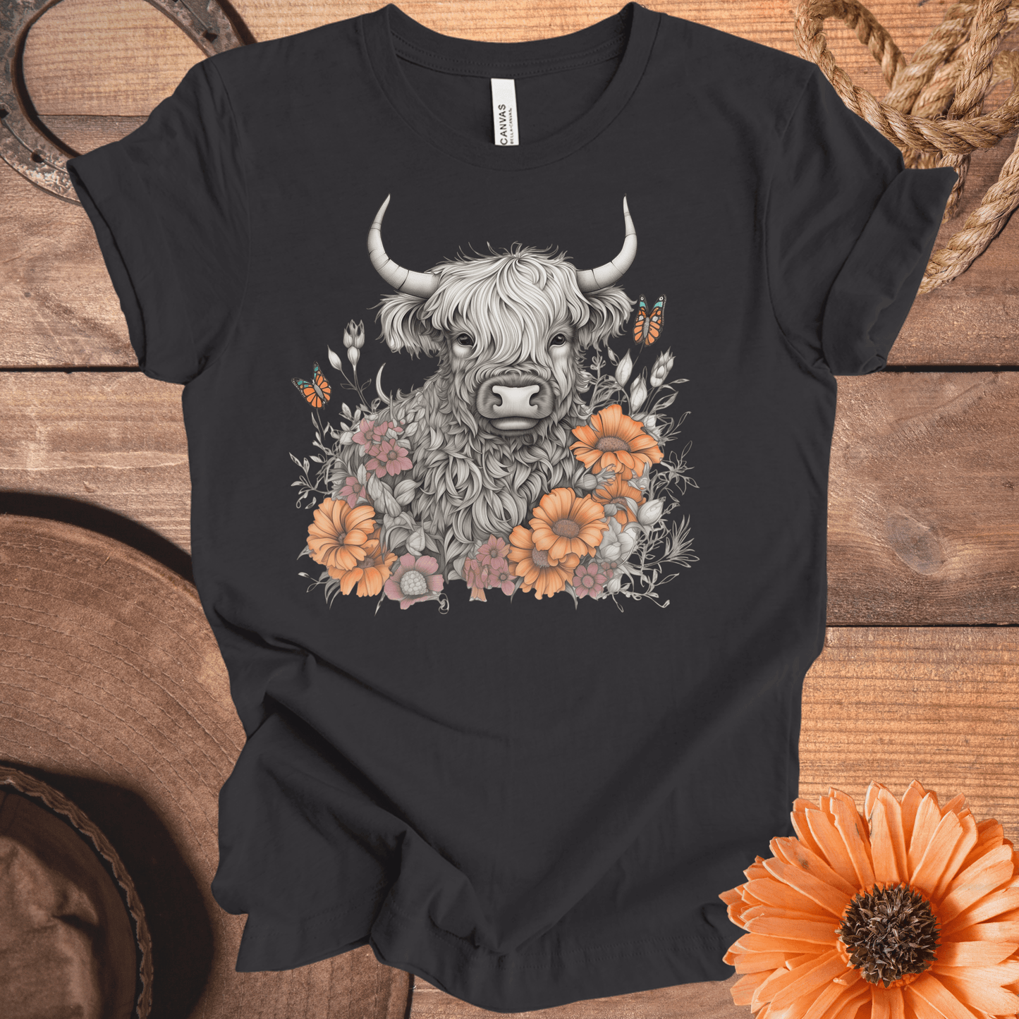 Field of Flowers Highland Cow Tee