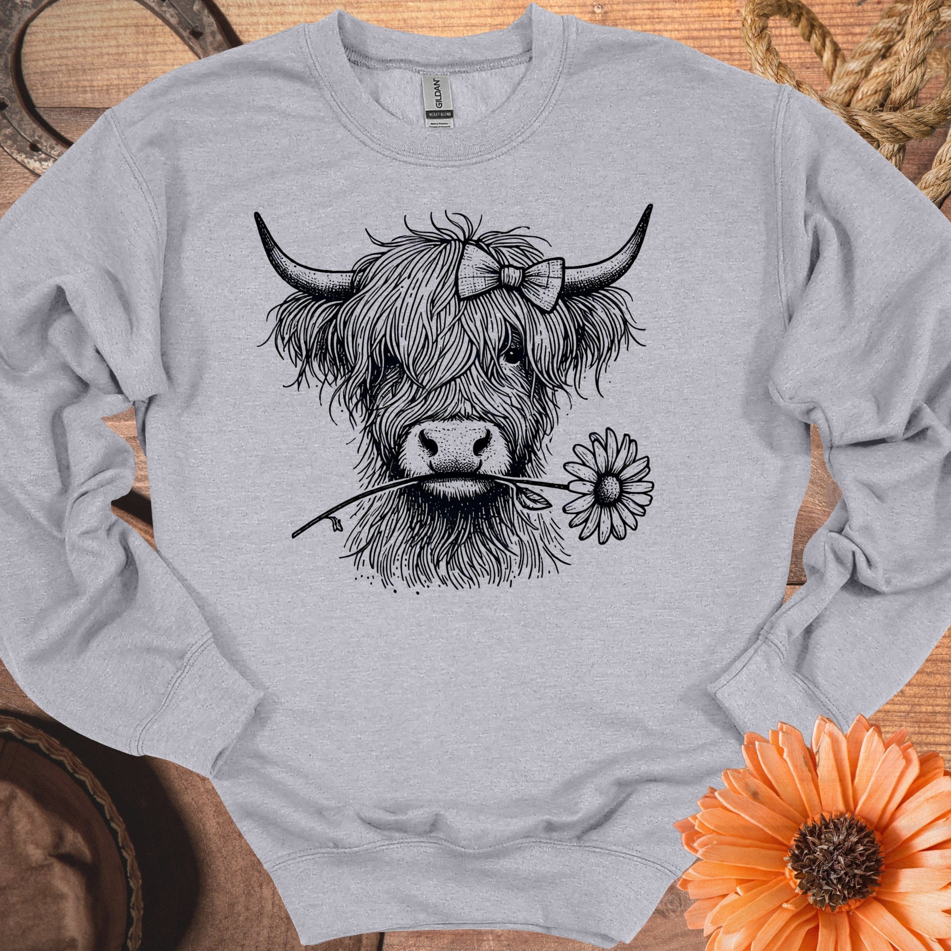 Highland Cow with Flower Cozy Sweatshirt product