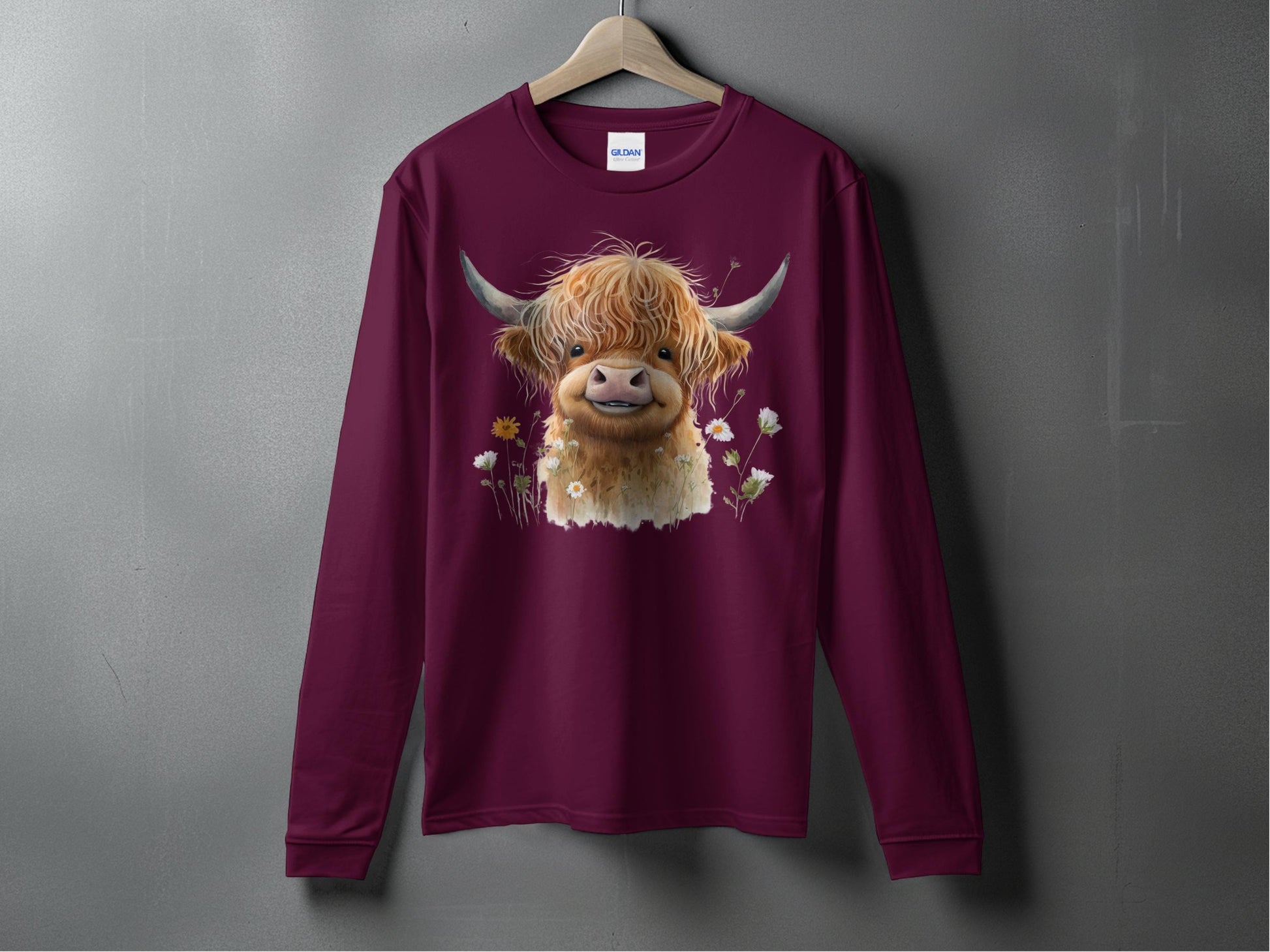 Adorable Highland Cow Design Graphic Long Sleeve product