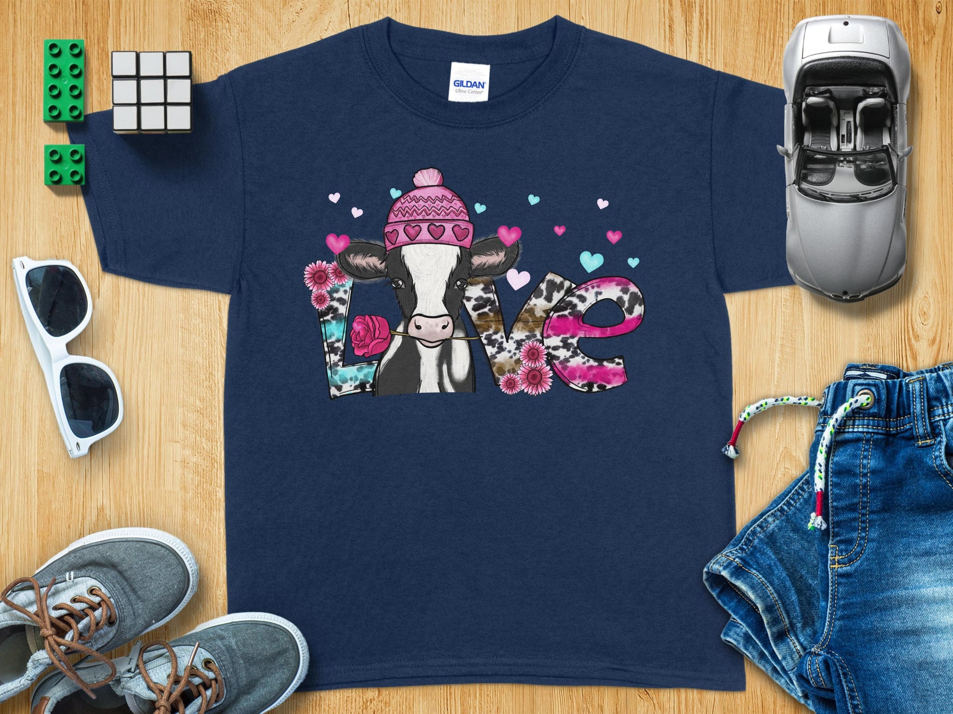 Cute Cow and Hearts Love Themed T-shirt product