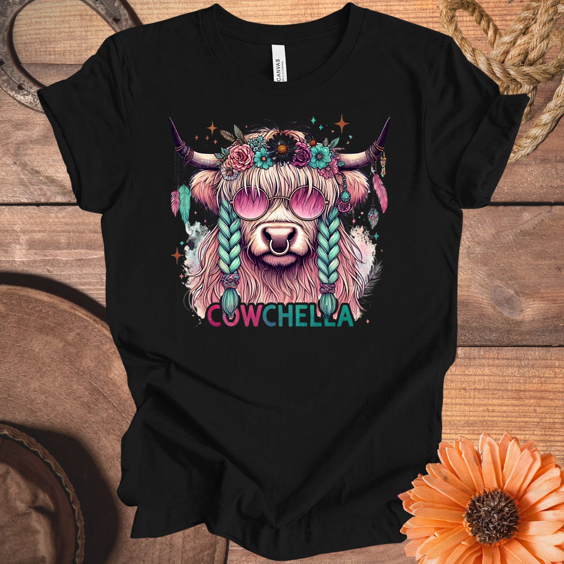 Fun Cowchella Bull Graphic Tee Shirt product type