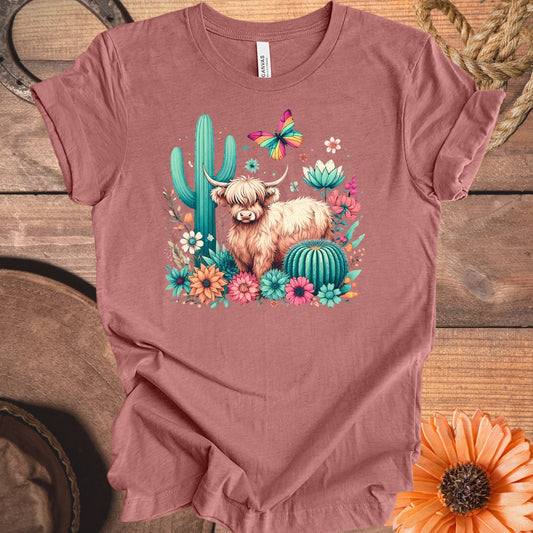 Highland Cow Cactus Butterfly Graphic Print Shirt product