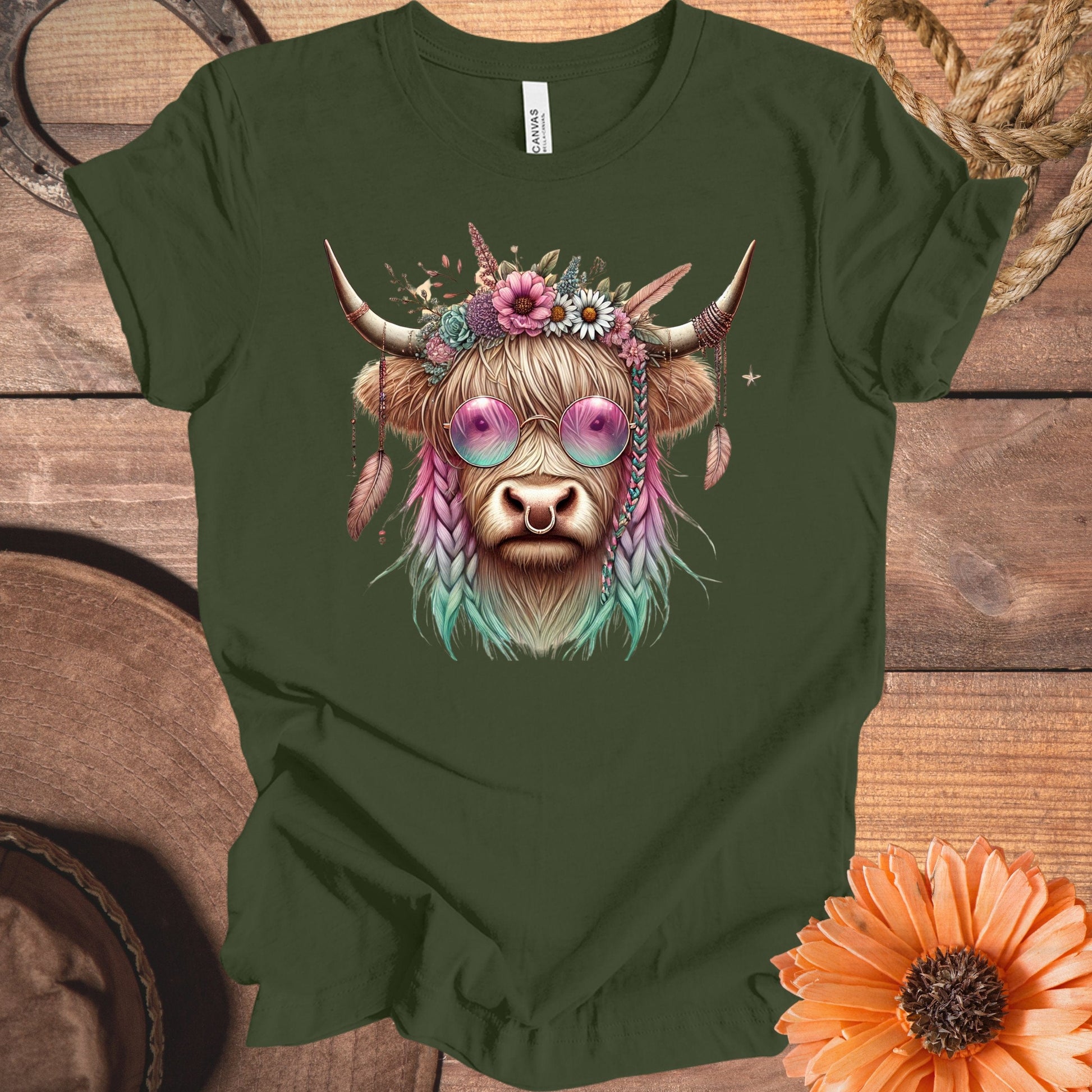 Whimsical Bull With Floral Crown Graphic Tee product