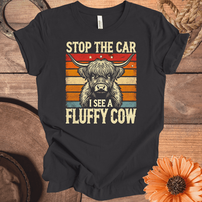 "Stop The Car I See A Fluffy Cow" Vintage Highland Cow T-Shirt