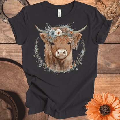 Highland Cow Watercolor Floral Crown Tee
