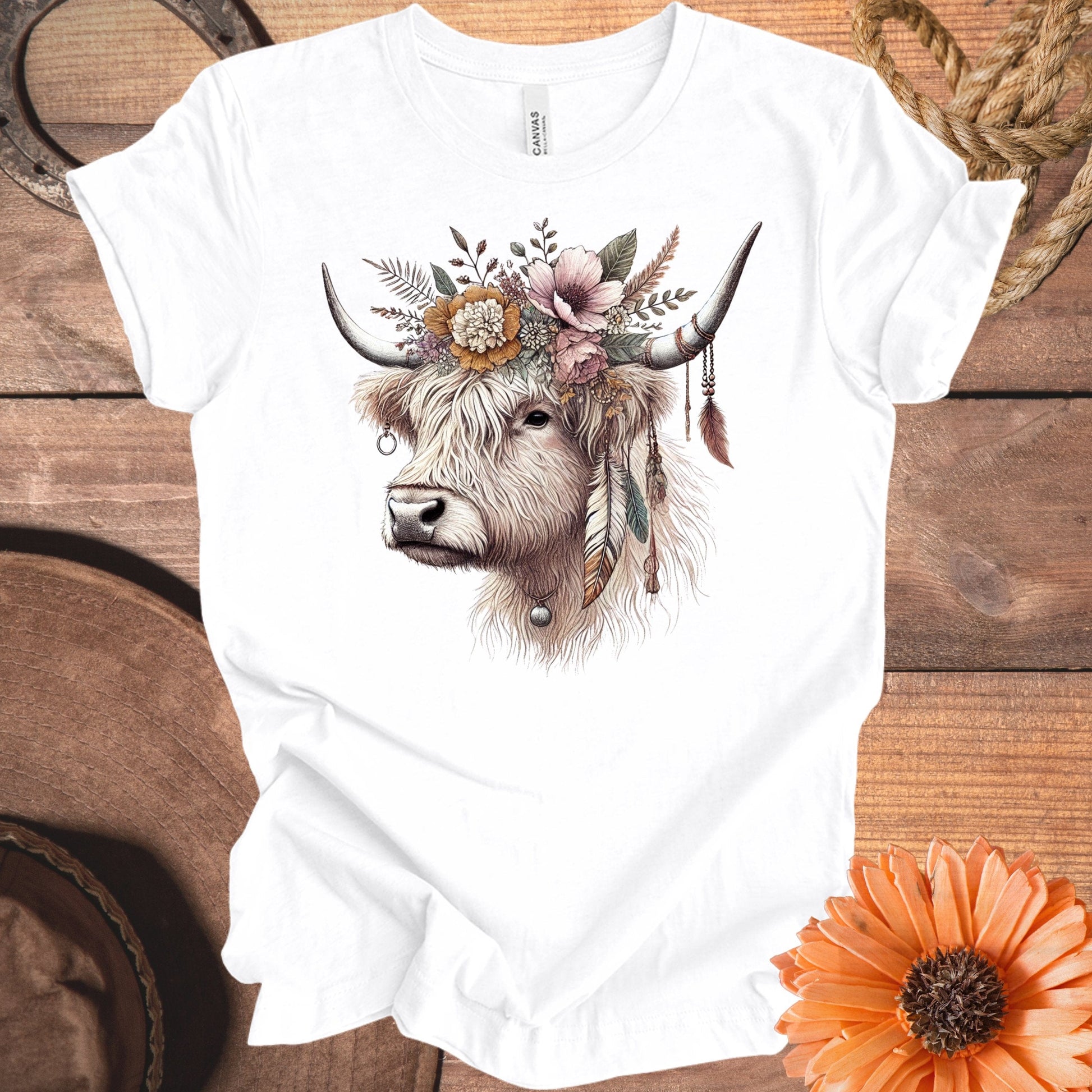 Floral Highland Cow Graphic Tee shirt product type