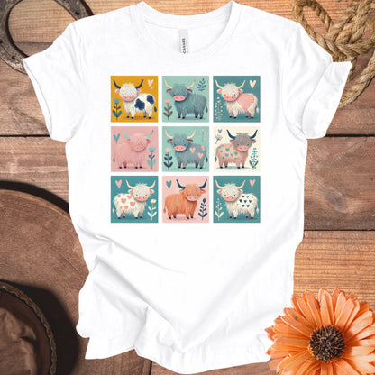 Colorful Cartoon Highland Cows Graphic T-shirt product
