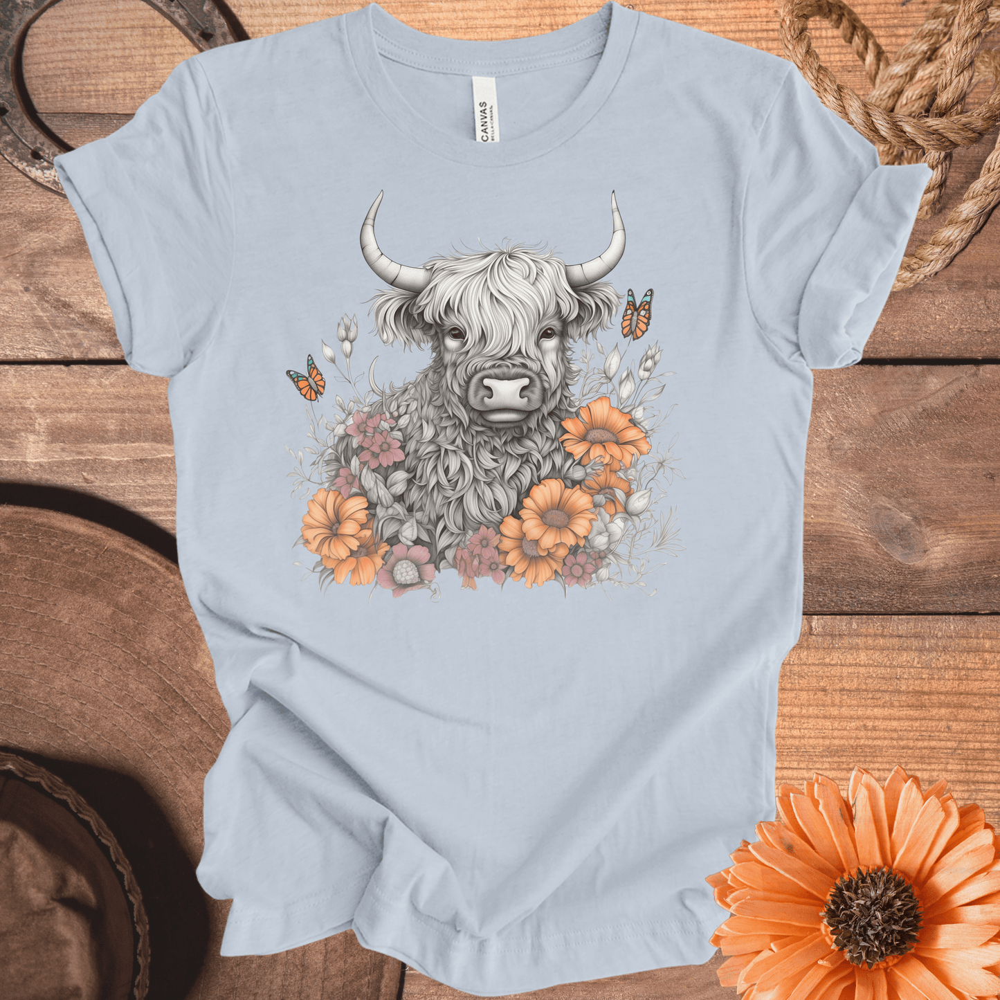 Field of Flowers Highland Cow Tee