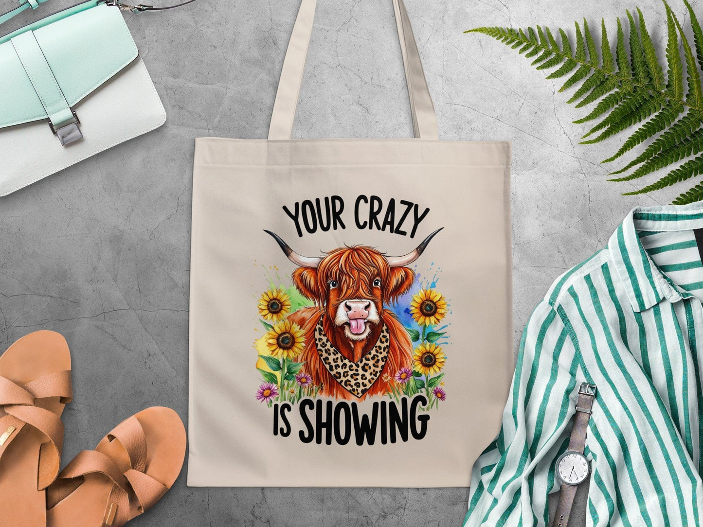 Your Crazy Is Showing Highland Cow Tote Bag product type