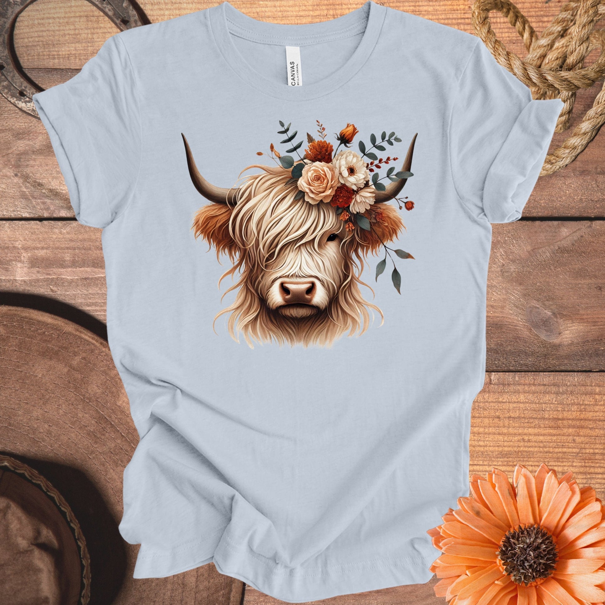 Highland Cow with Flower Crown Graphic Shirt product type