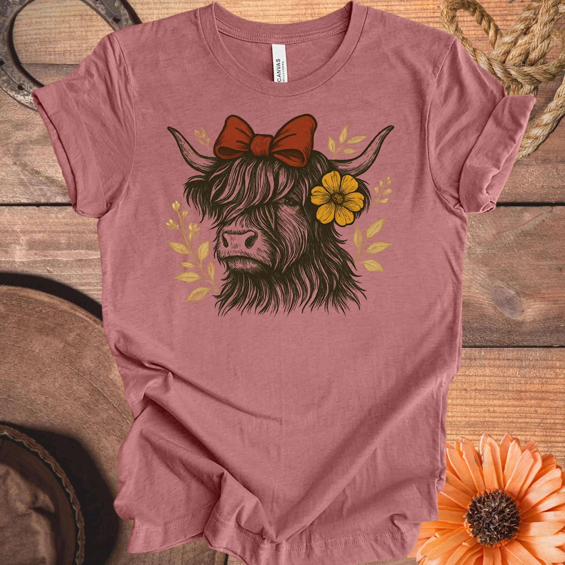 Cute Highland Cow with Bow and Flower T-Shirt product