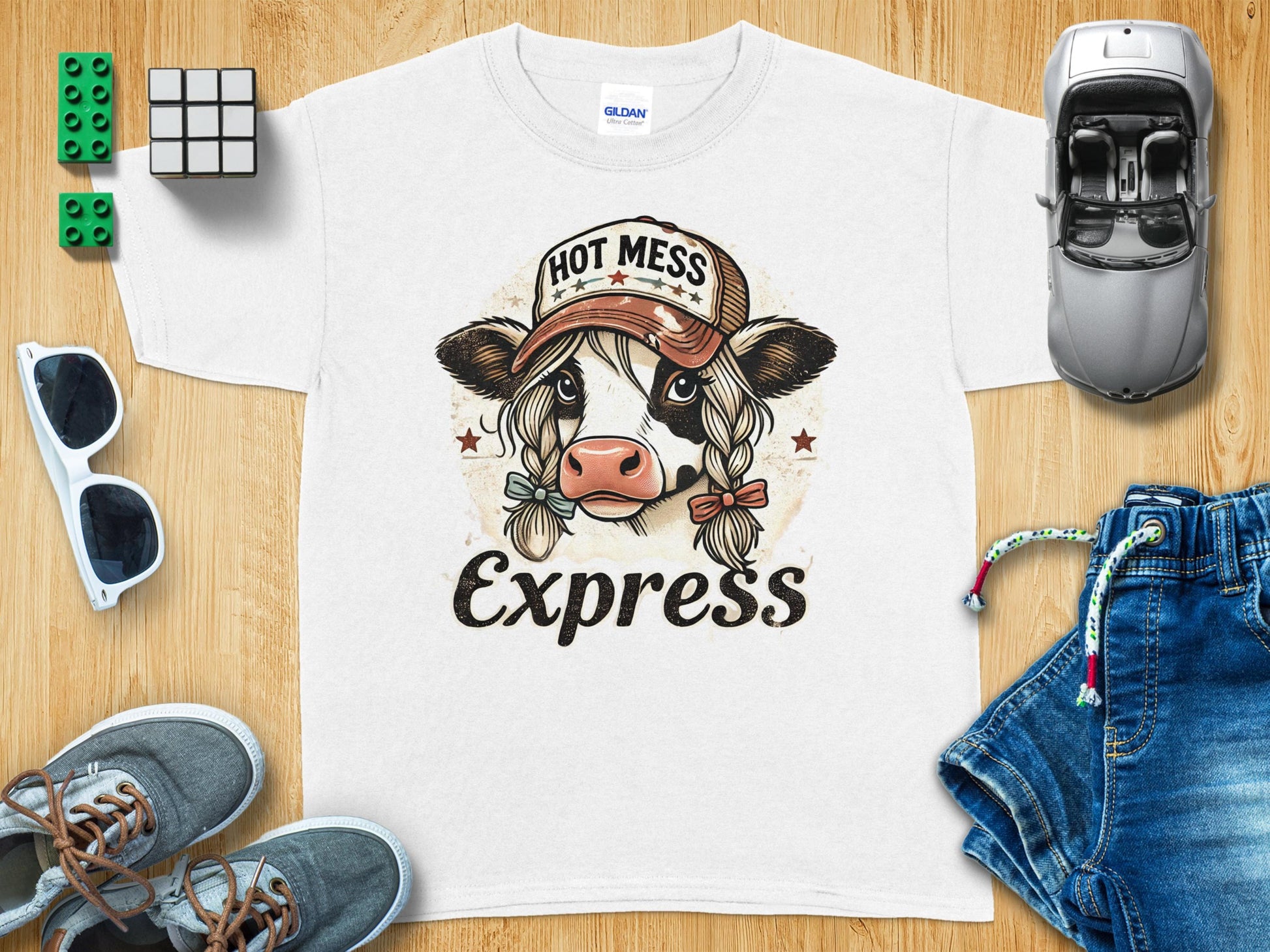 Hot Mess Express Cow Wearing Hat Graphic Tee product type