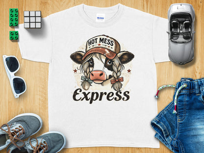 Hot Mess Express Cow Wearing Hat Graphic Tee product type