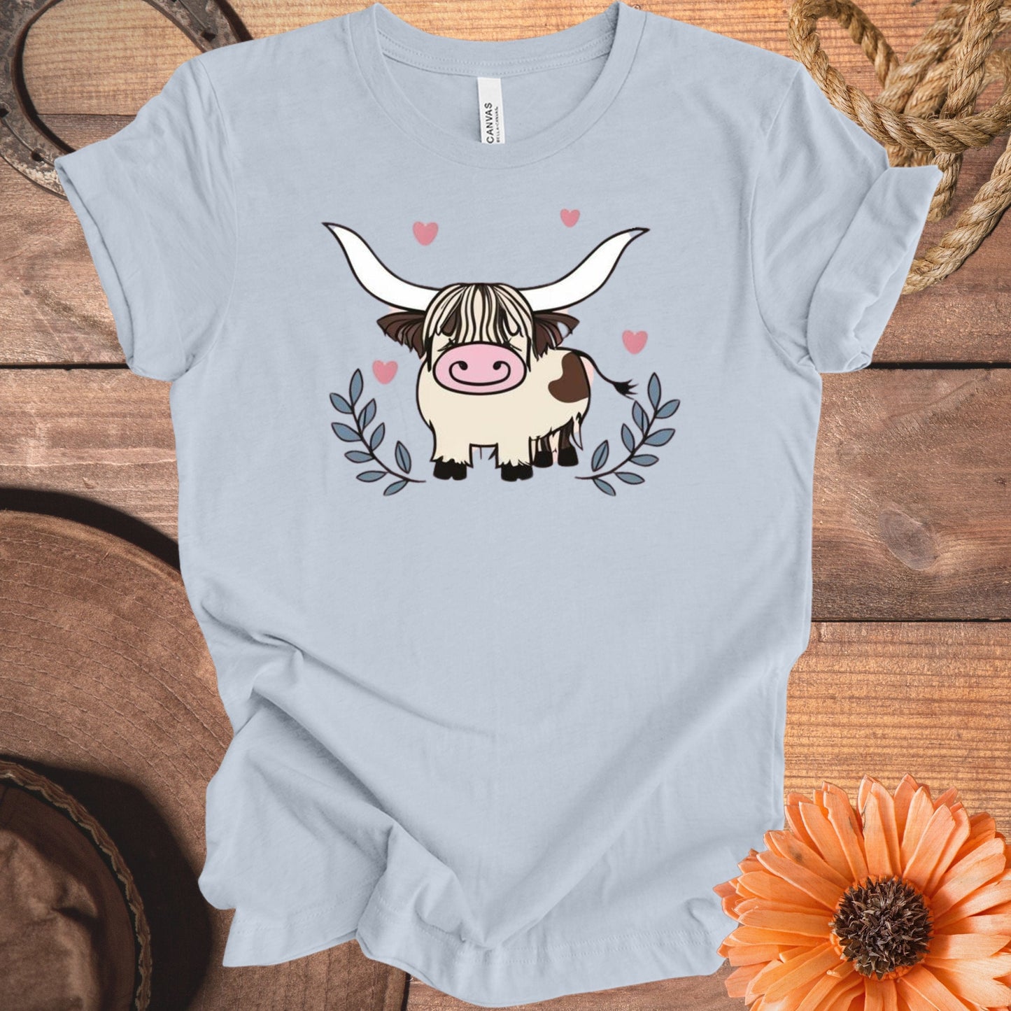 Cute Highland Cow with Hearts Graphic Tee product