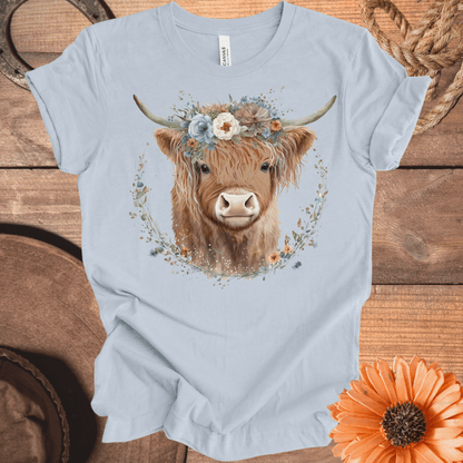 Highland Cow Watercolor Floral Crown Tee
